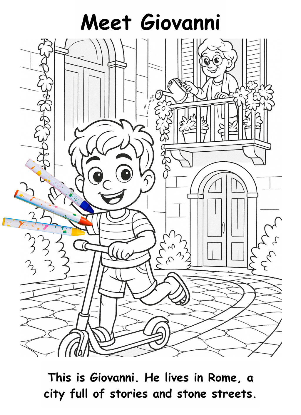 Giovanni and the Giraffe – Kids Coloring Story Book (Printable PDF)