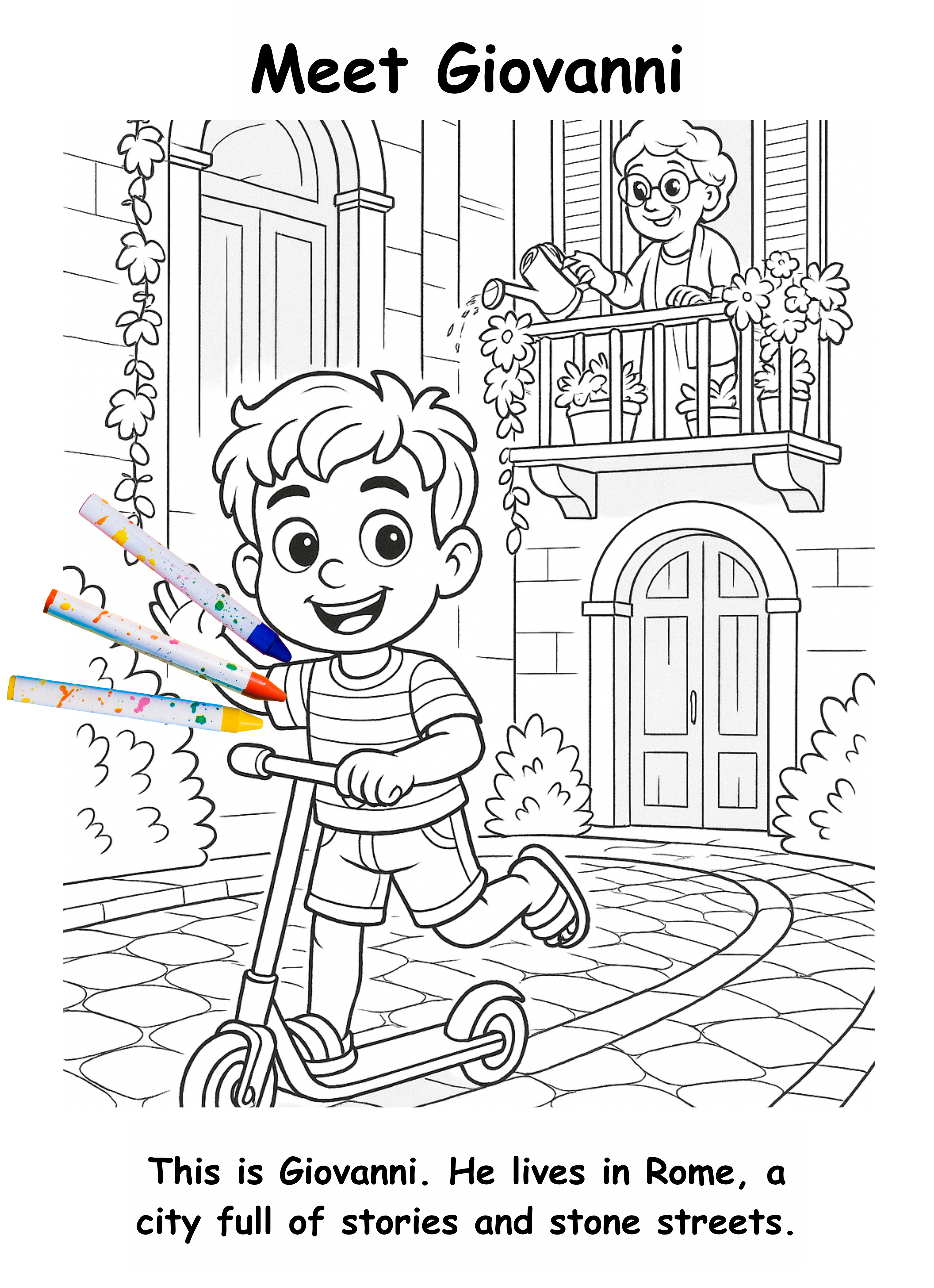 Giovanni and the Giraffe – Kids Coloring Story Book (Printable PDF)