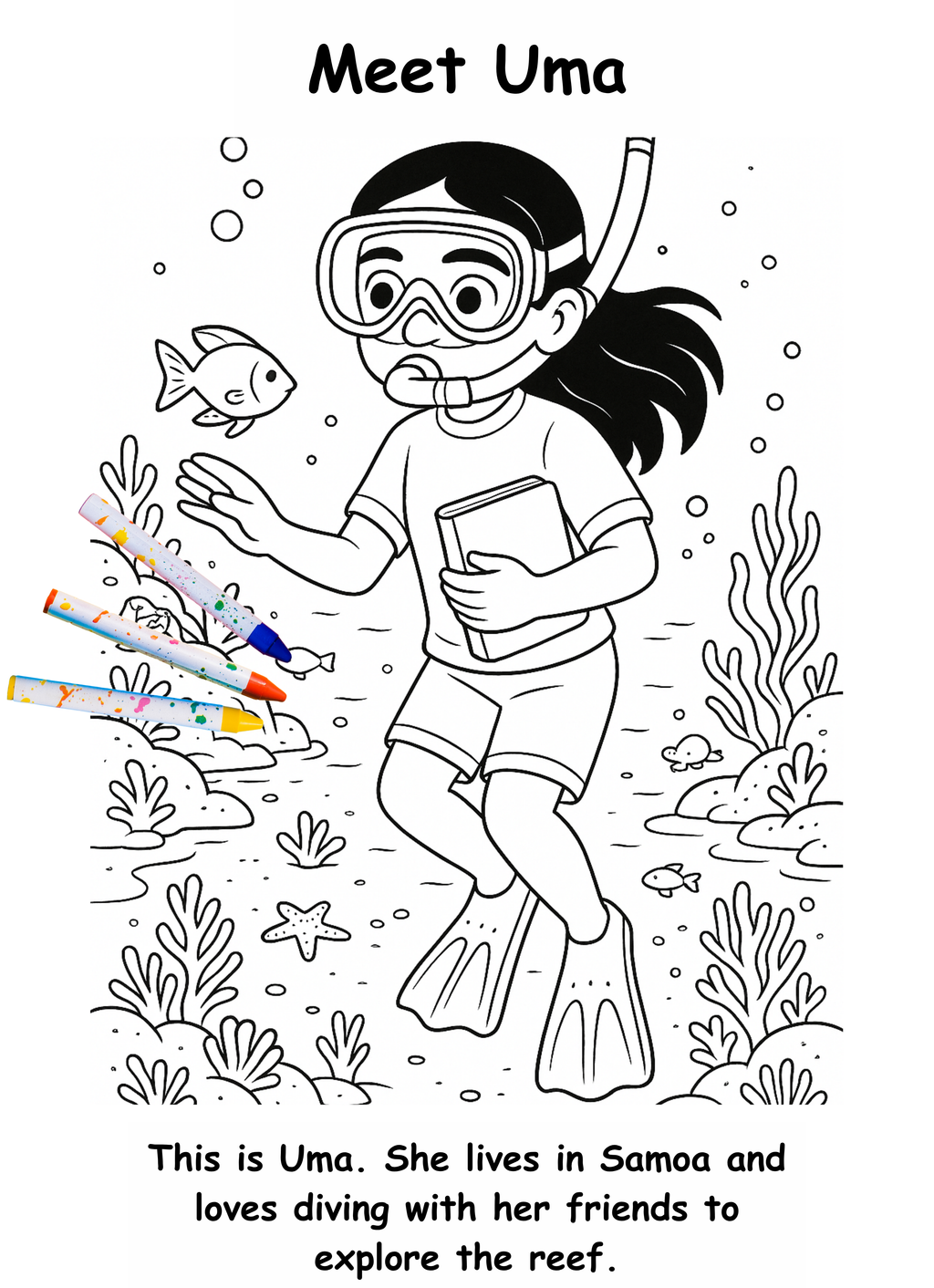 Uma and the Urchin – Kids Coloring Story Book (Printable PDF)