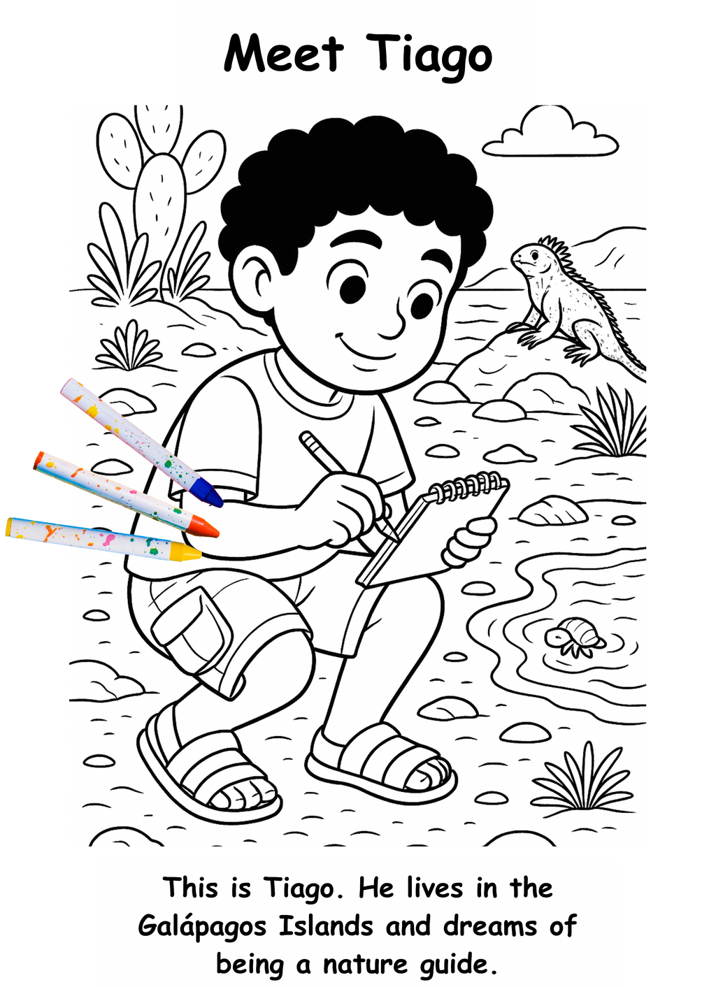 Tiago and the Tortoise – Kids Coloring Story Book (Printable PDF)