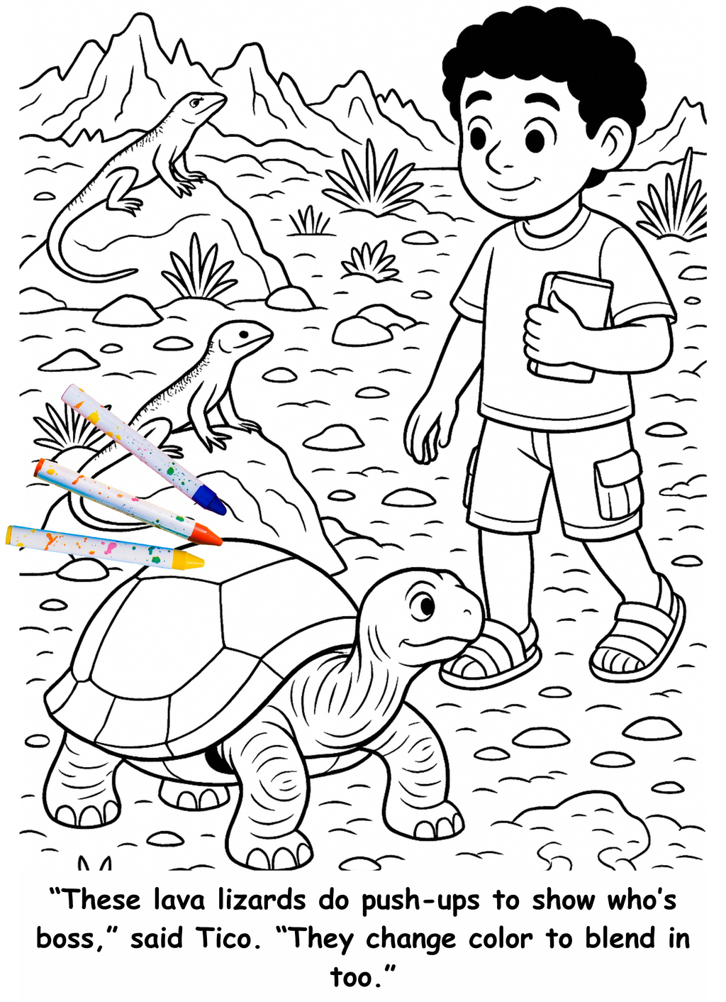 Tiago and the Tortoise – Kids Coloring Story Book (Printable PDF)