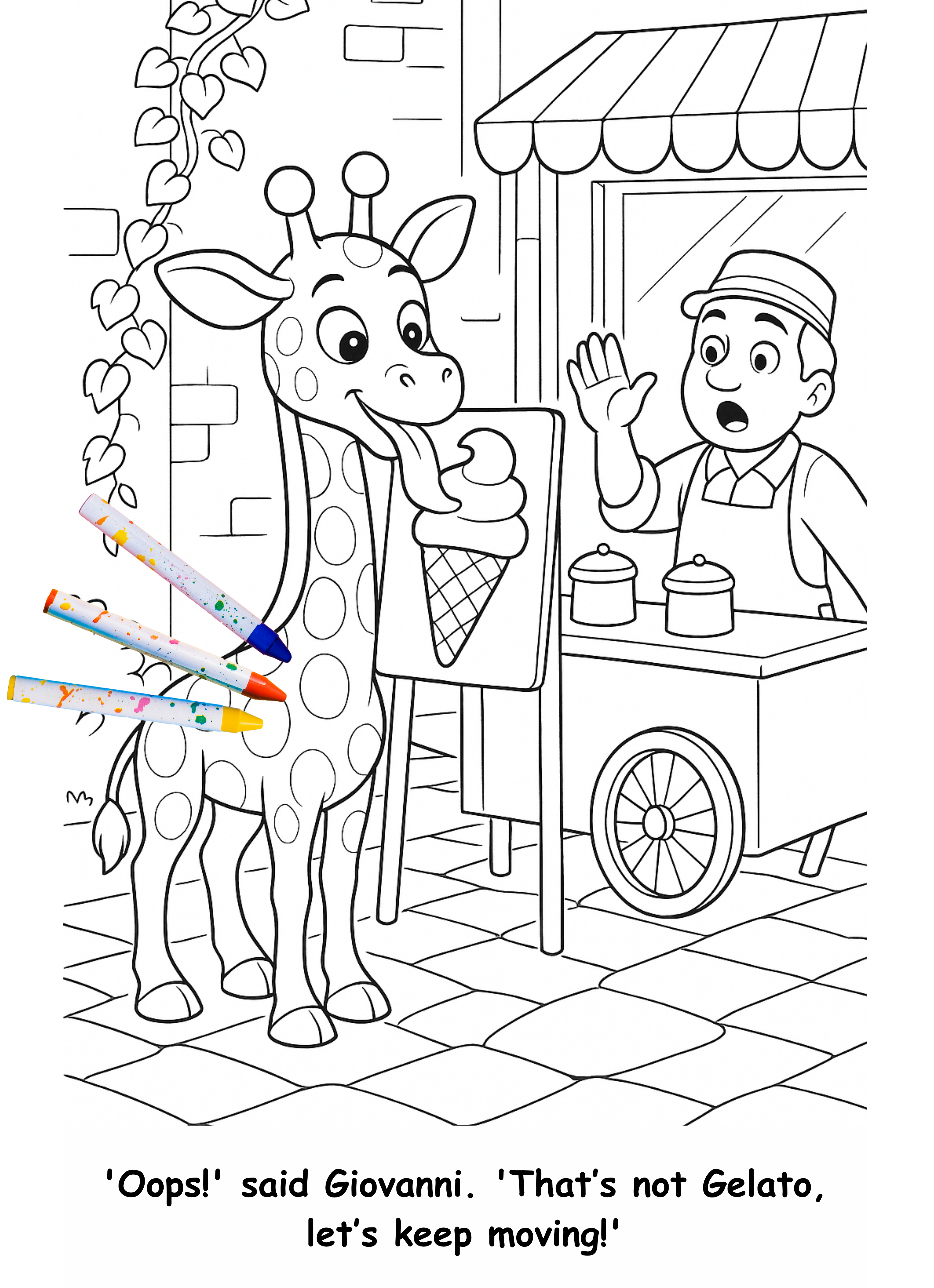 Giovanni and the Giraffe – Kids Coloring Story Book (Printable PDF)