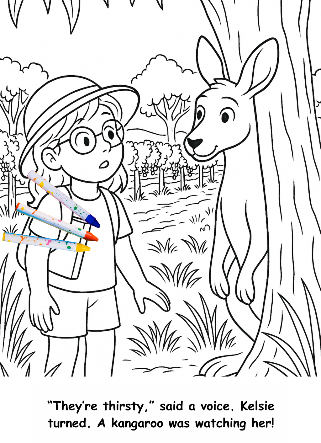 Kelsie and the Kangaroo – Kids Coloring Story Book (Printable PDF)