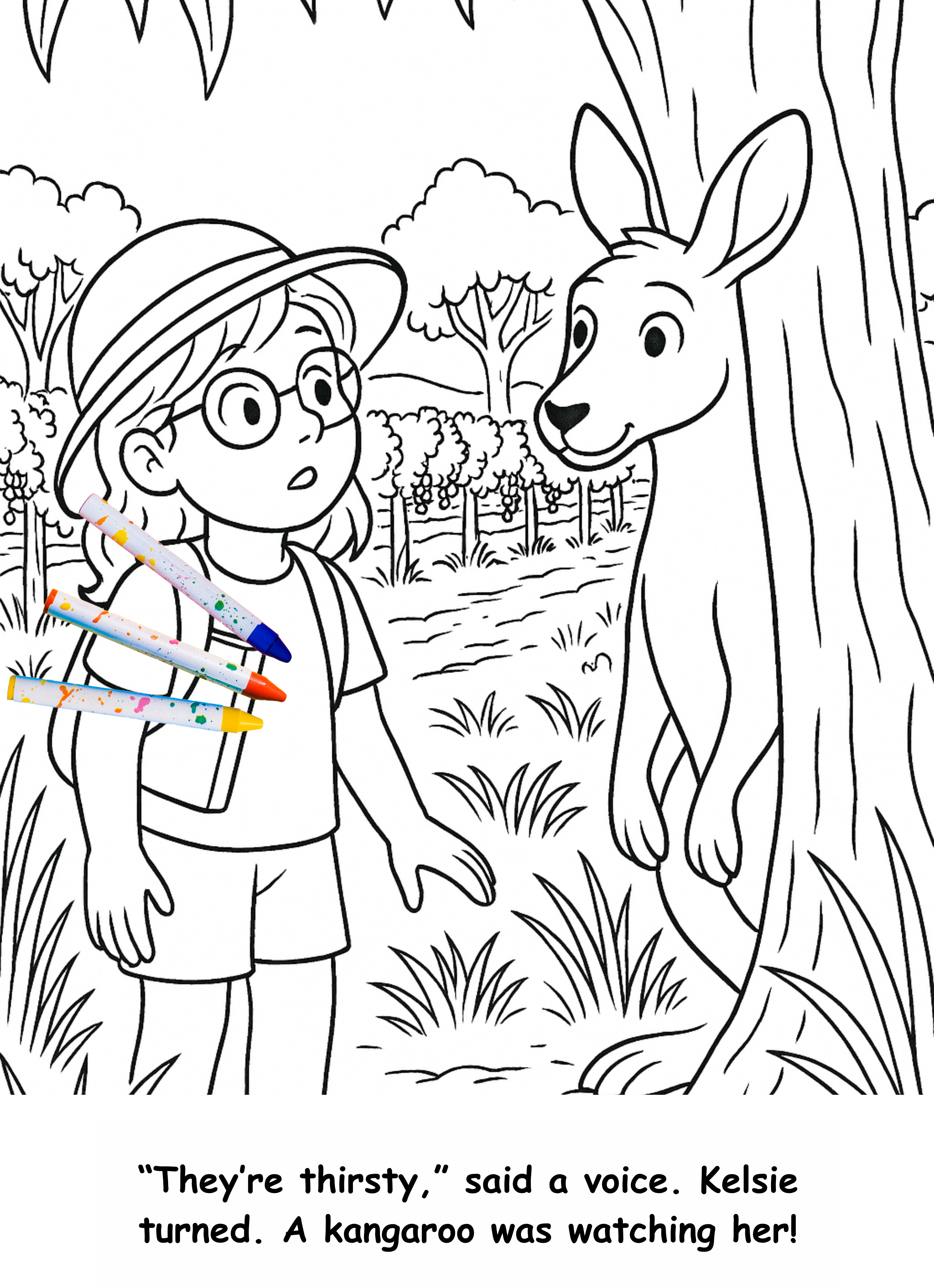 Kelsie and the Kangaroo – Kids Coloring Story Book (Printable PDF)