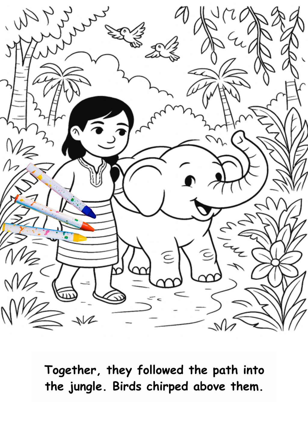 Emilia and the Elephant – Kids Coloring Story Book (Printable PDF)