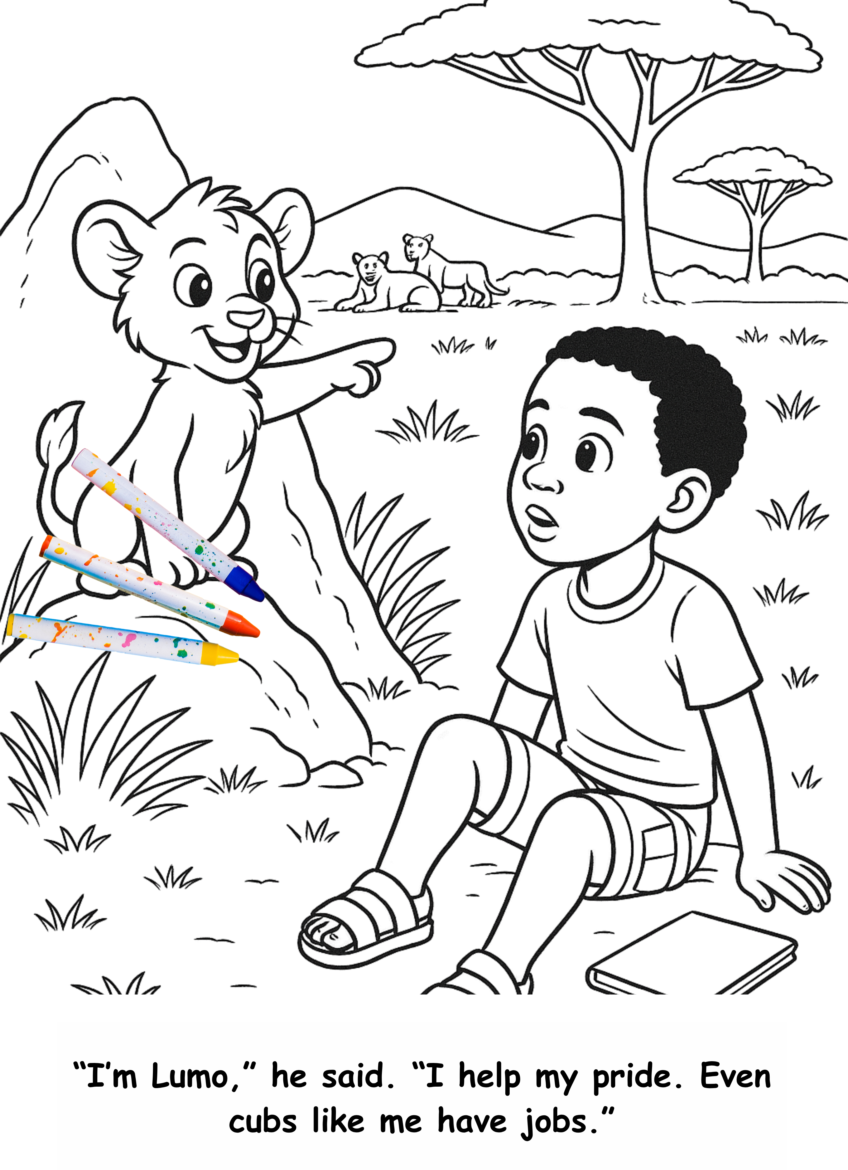 Luca and the Lion – Kids Coloring Story Book (Printable PDF)