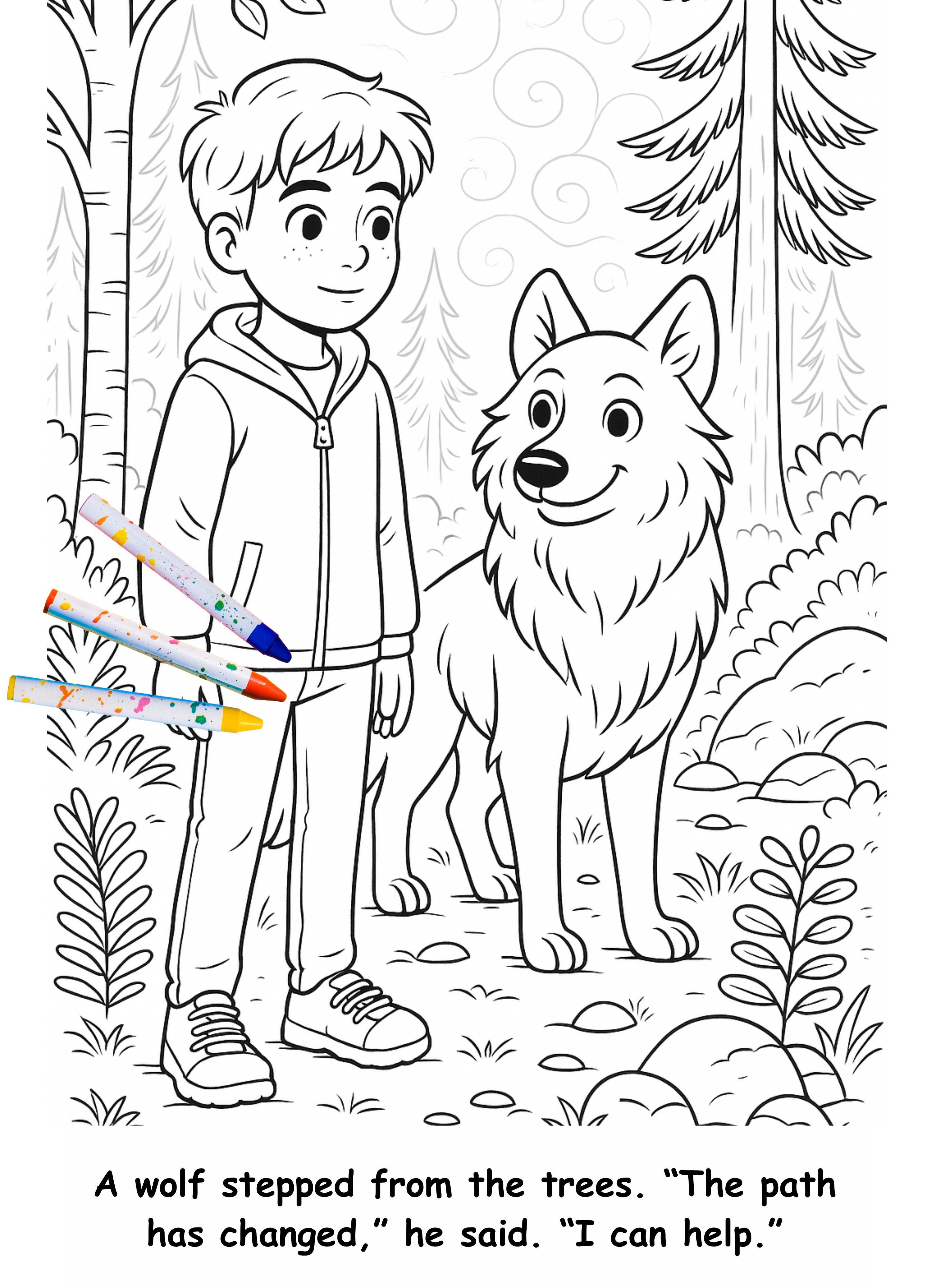 Wyatt and the Wolf – Kids Coloring Story Book (Printable PDF)