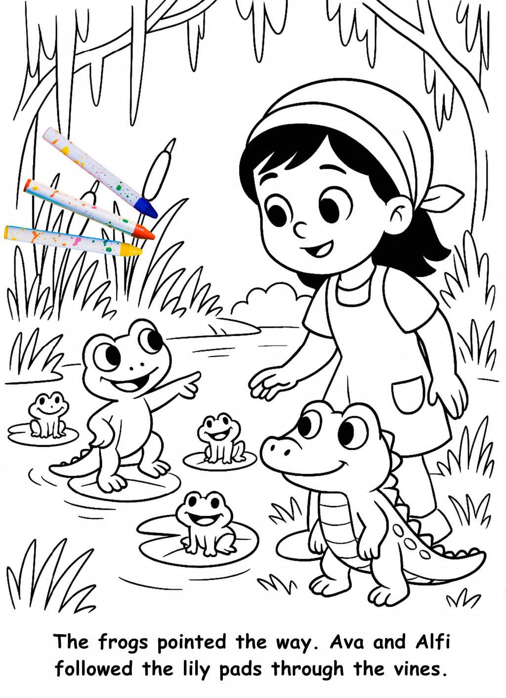 Ava and the Alligator – Kids Coloring Story Book (Printable PDF)