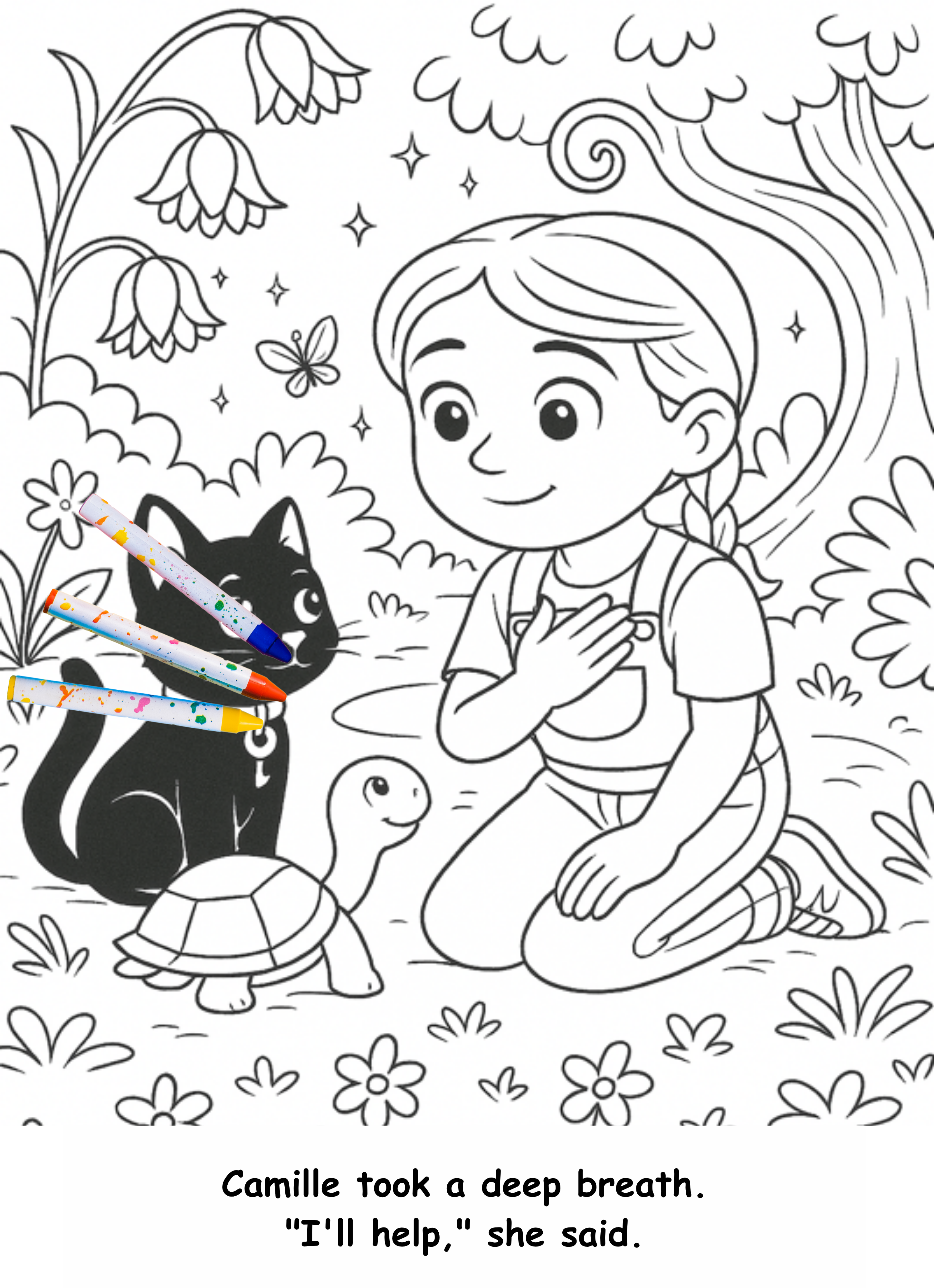 Camille and the Cat  – Kids Coloring Story Book (Printable PDF)