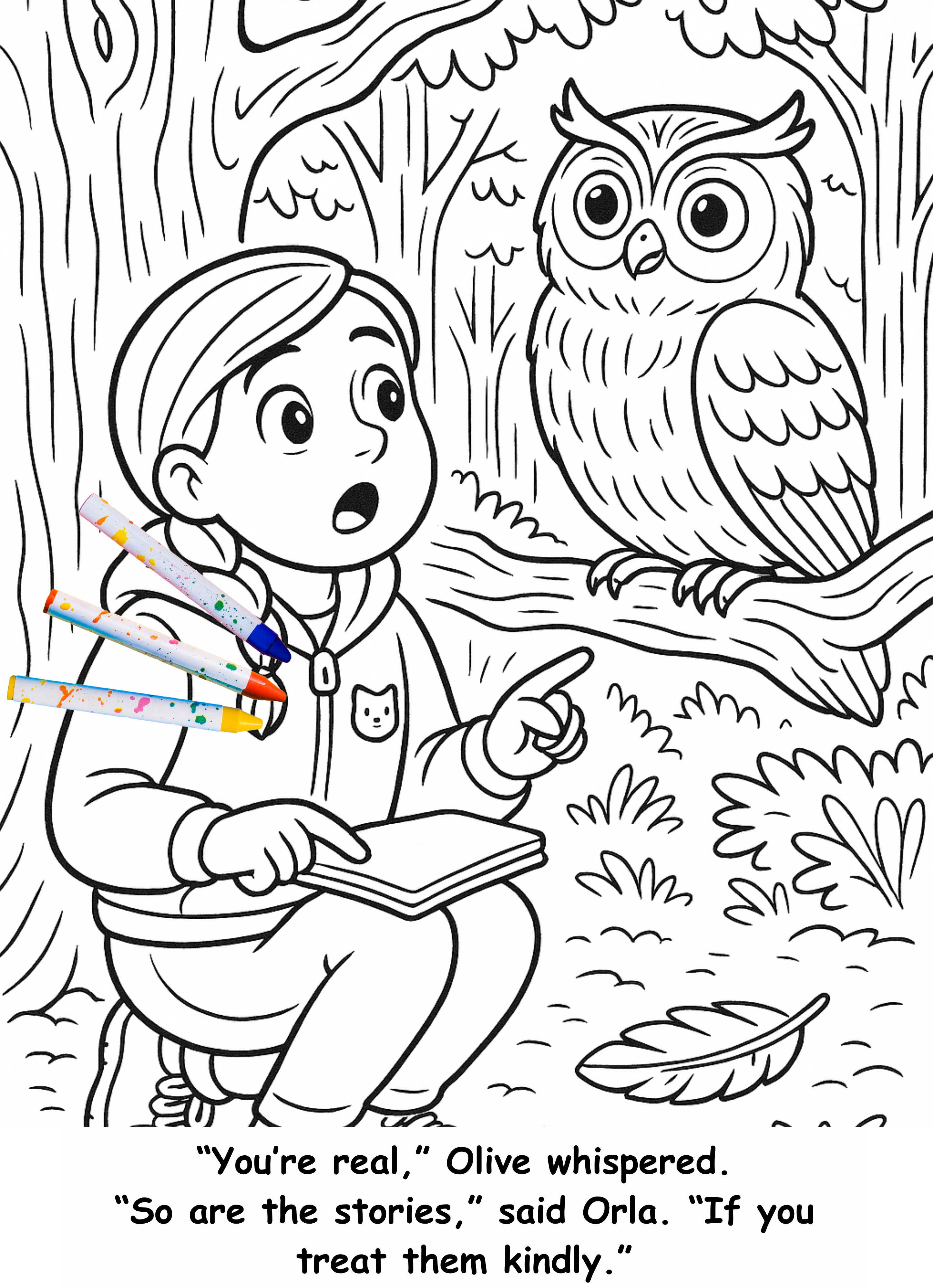 Olive and the Owl – Kids Coloring Story Book (Printable PDF)