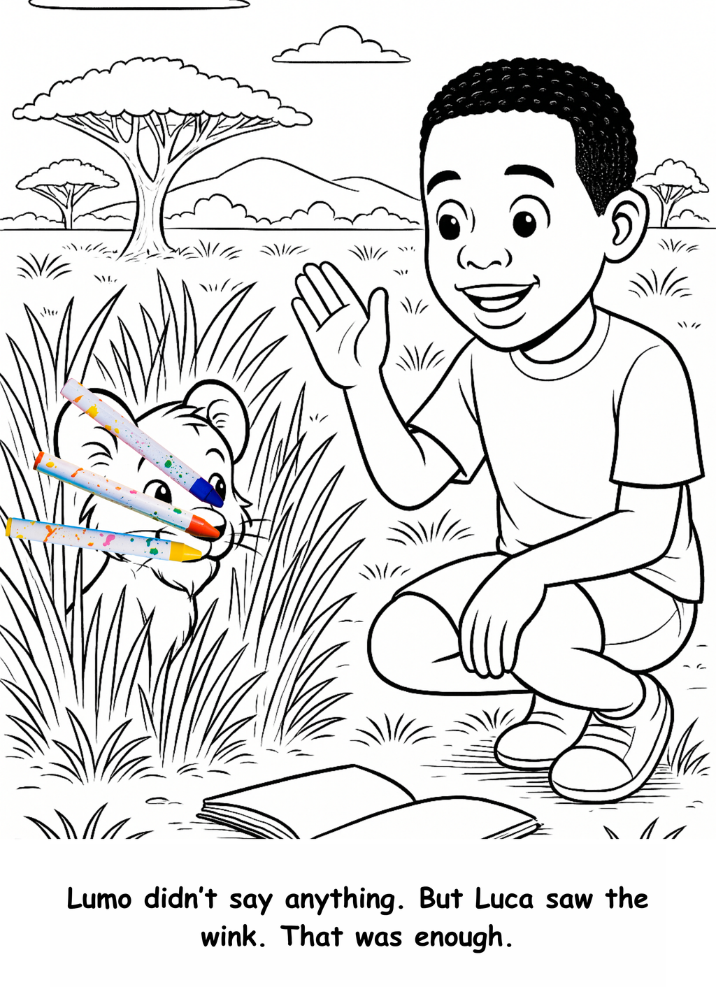 Luca and the Lion – Kids Coloring Story Book (Printable PDF)