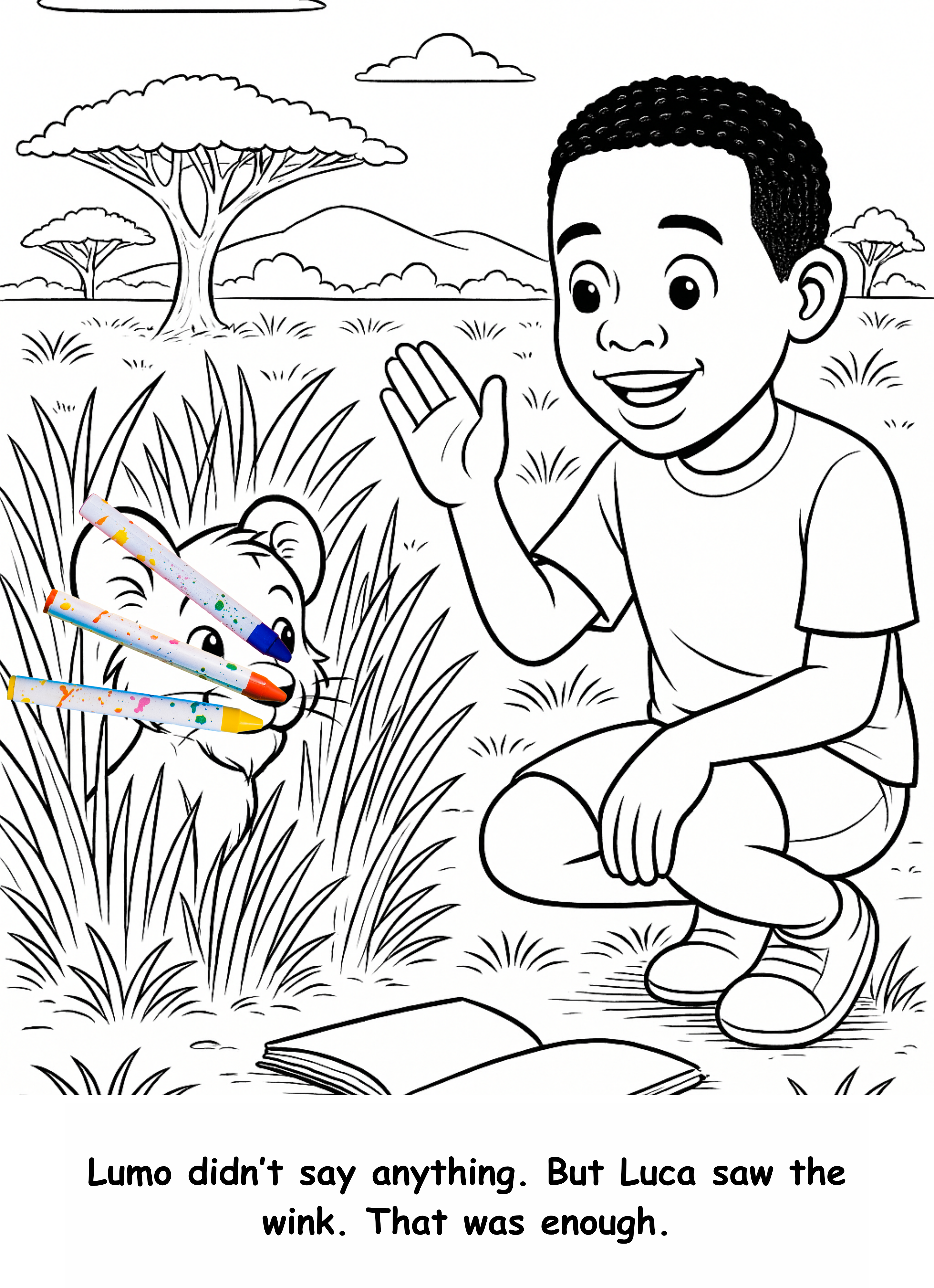 Luca and the Lion – Kids Coloring Story Book (Printable PDF)