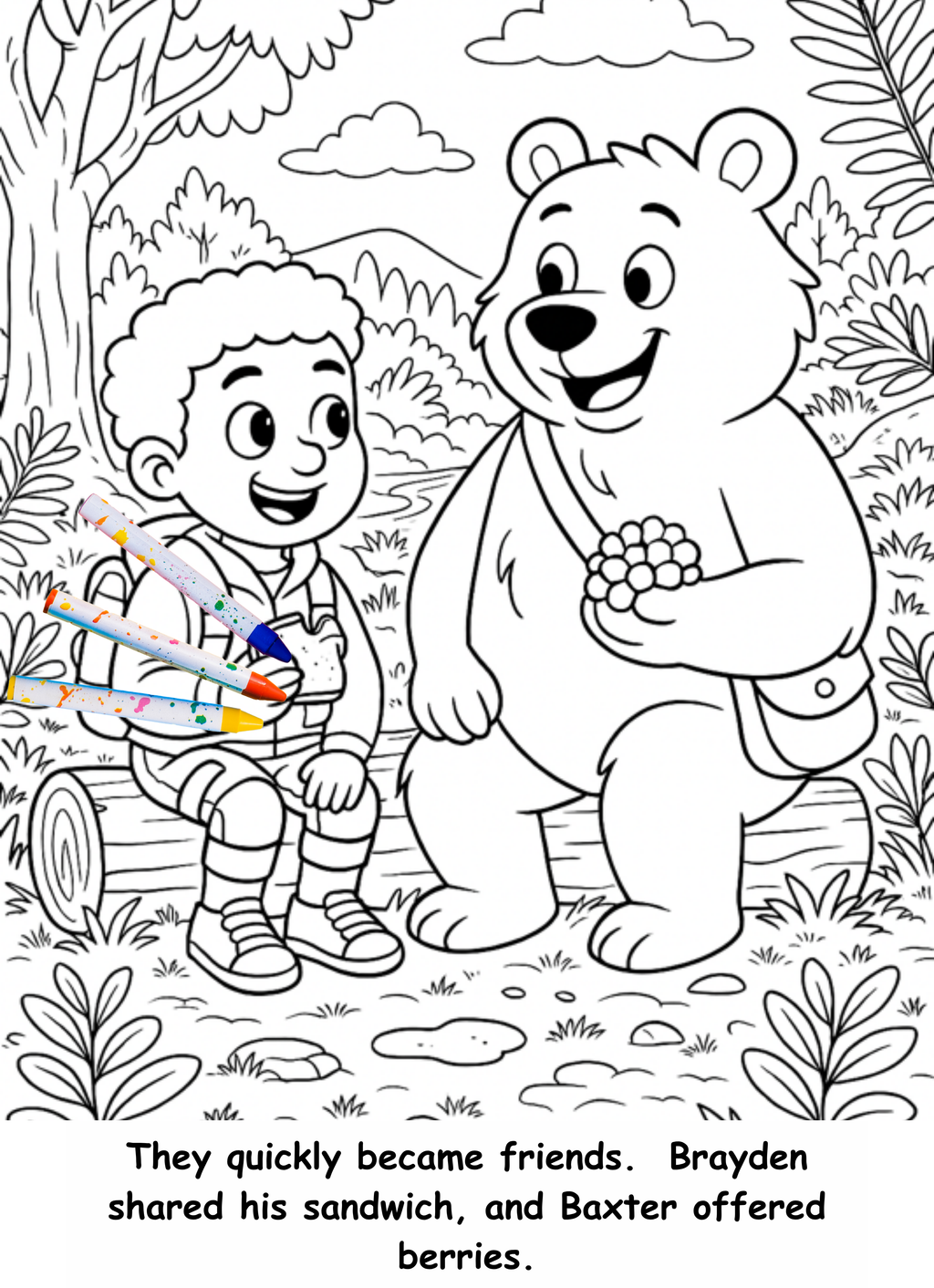 Brayden and the Bear – Kids Coloring Story Book (Printable PDF)